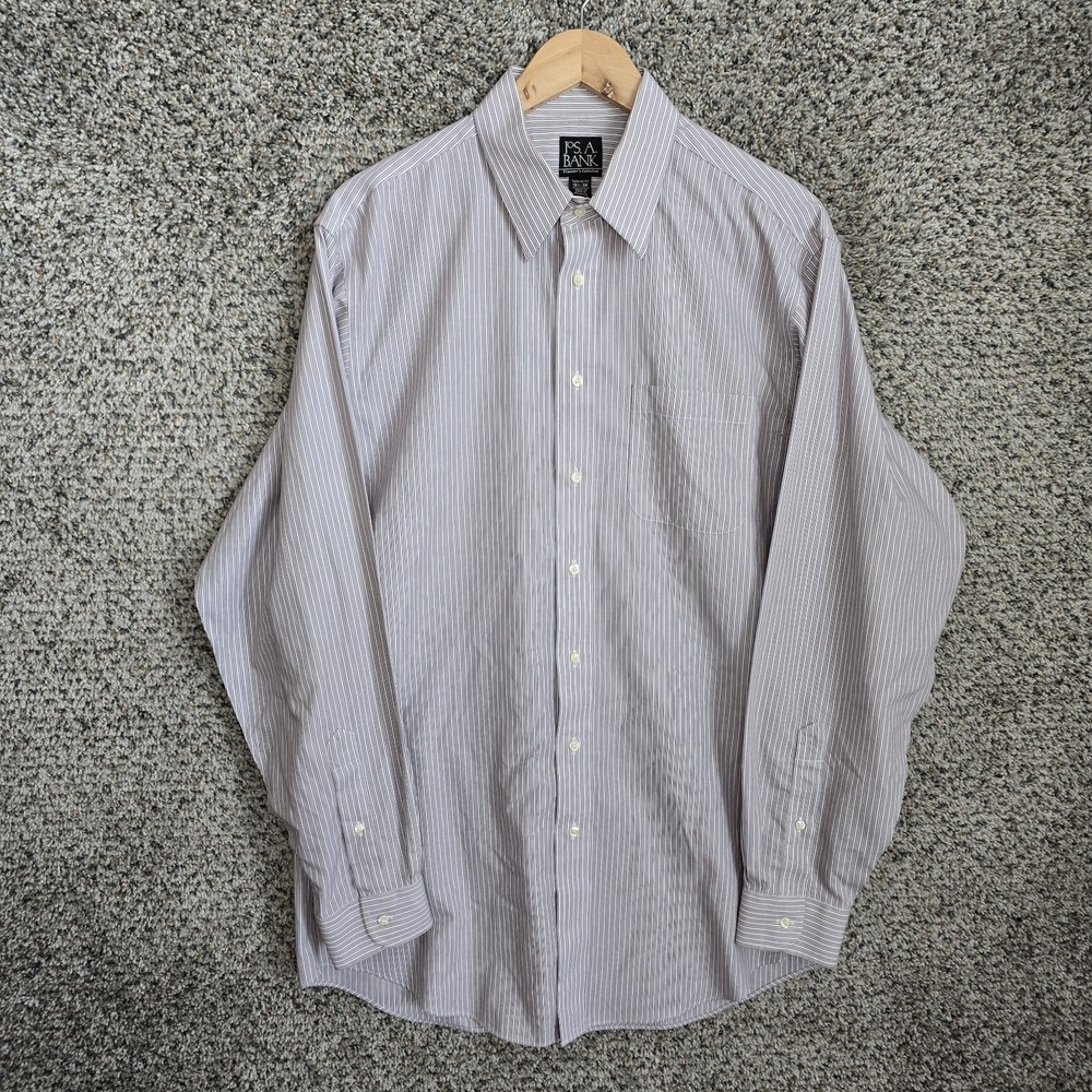 Jos A Bank Dress Shirt Mens 16.5 36 Mauve Striped Button Up Tailored Fit Cotton